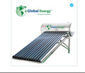 Calentador solar marca GlobalEnergy de 150 litros y tubos de vacío para 4 personas, distribuido por KalorSol.