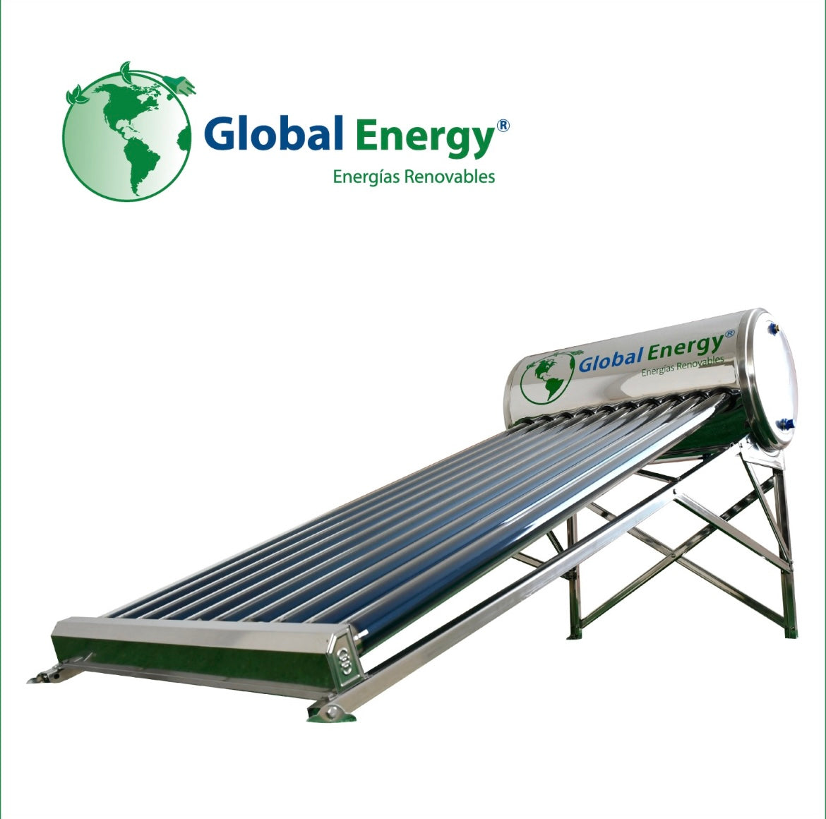 Calentador solar marca GlobalEnergy con capacidad para 3 personas, distribuido por KalorSol.