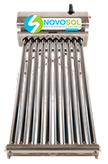 Calentador solar de acero inoxidable marca NovoSol con 10 tubos de vacío, capacidad para 3 personas