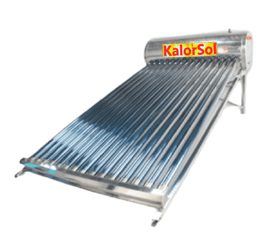 Calentador solar KalorSol de 15 tubos de vacío y tanque de acero inoxidable para 4 personas.